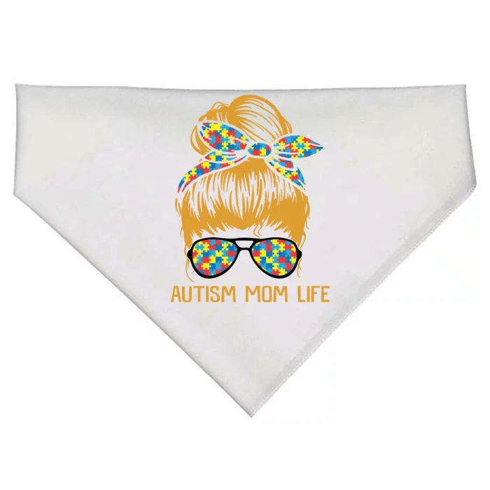 Autism Mom Life Messy Bun Gift Autism Mom Cute Gift USA-Made Doggie Bandana