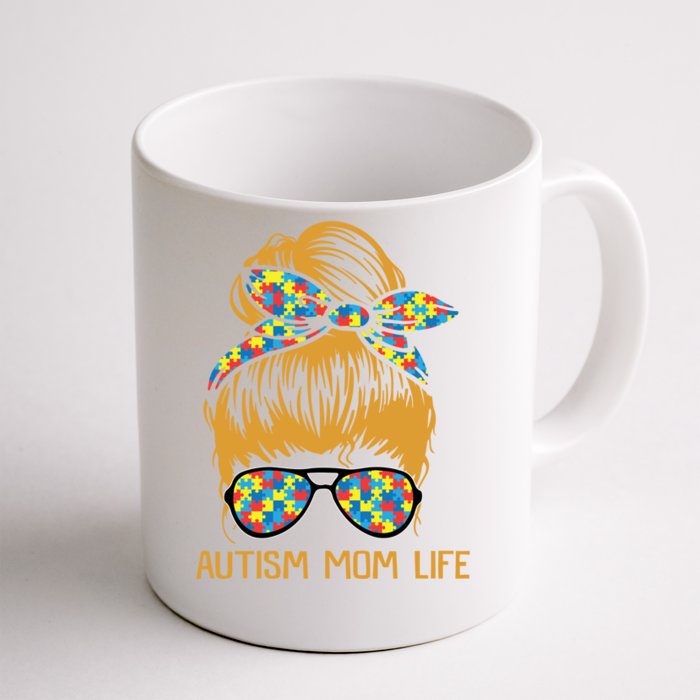 Autism Mom Life Messy Bun Gift Autism Mom Cute Gift Front & Back Coffee Mug