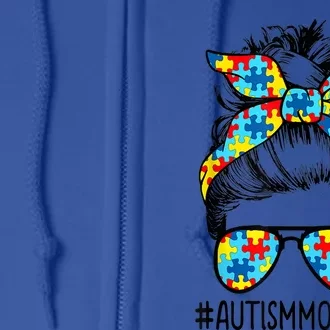 Autism Mom Life Messy Bun Sunglasses Bandana Mothers Day Great Gift Full Zip Hoodie