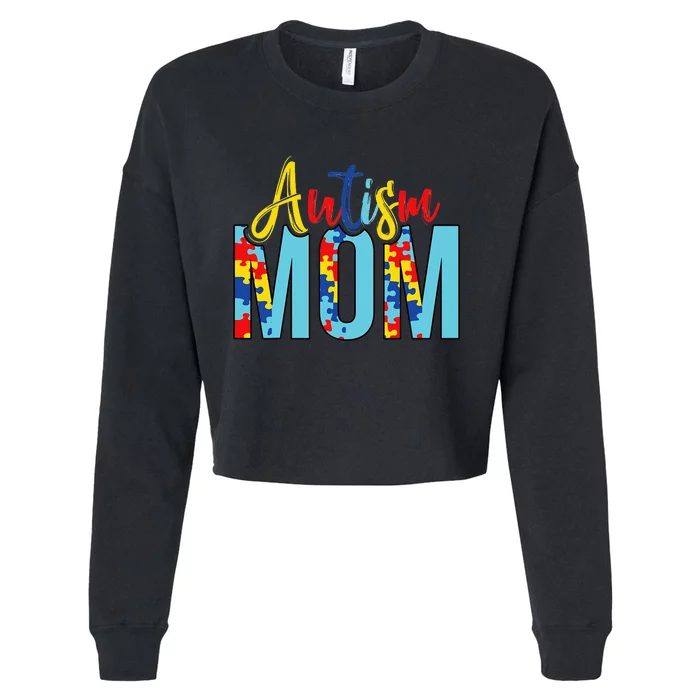 Autism Mom Life Puzzle Mothers Day Autism Mom Cropped Pullover Crew