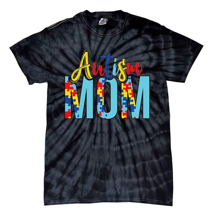 Autism Mom Life Puzzle Mothers Day Autism Mom Tie-Dye T-Shirt