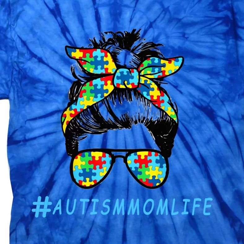 Autism Mom Life Autistic Son Sunglasses Bandana Messy Bun Gift Tie-Dye T-Shirt