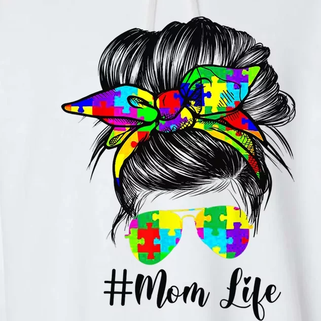 Autism Mom Life Messy Bun Sunglasses Bandana Mother’s Day Garment-Dyed Fleece Hoodie