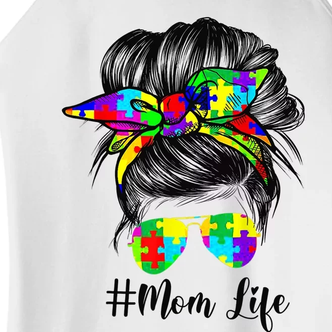 Autism Mom Life Messy Bun Sunglasses Bandana Mother’s Day Women’s Perfect Tri Rocker Tank