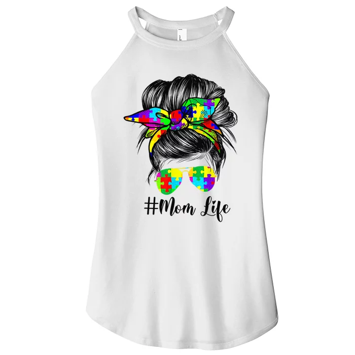 Autism Mom Life Messy Bun Sunglasses Bandana Mother’s Day Women’s Perfect Tri Rocker Tank