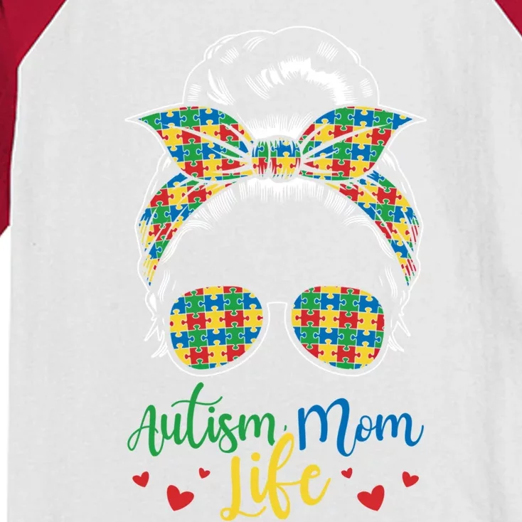 Autism Mom Life Be Kind Autism Awareness Funny Gift Kids Colorblock Raglan Jersey