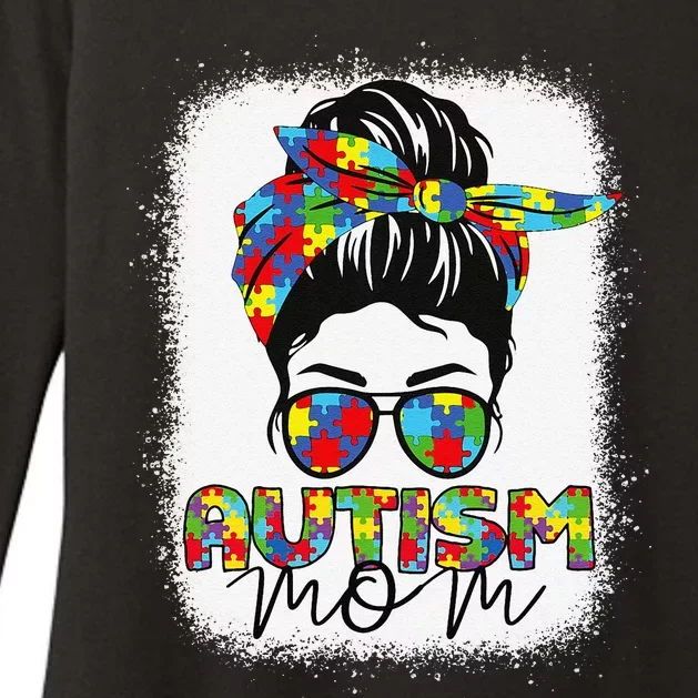 Autism Mom Life Messy Bun Bleached Mothers Day Autism Mom Womens CVC Long Sleeve Shirt