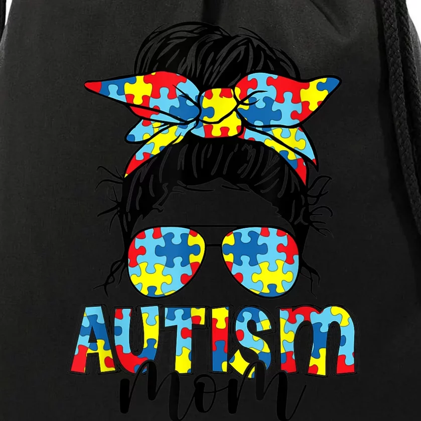 Autism Mom Life Messy Bun Sunglasses Bandana Mother’s Day Drawstring Bag