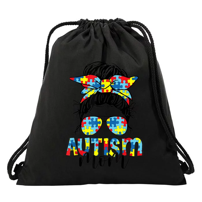 Autism Mom Life Messy Bun Sunglasses Bandana Mother’s Day Drawstring Bag