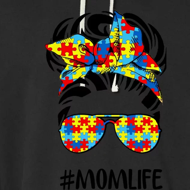 Autism Mom Life Messy Bun Hair Gift Garment-Dyed Fleece Hoodie