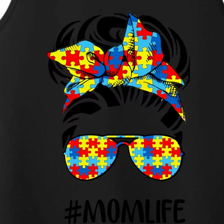 Autism Mom Life Messy Bun Hair Gift Performance Tank