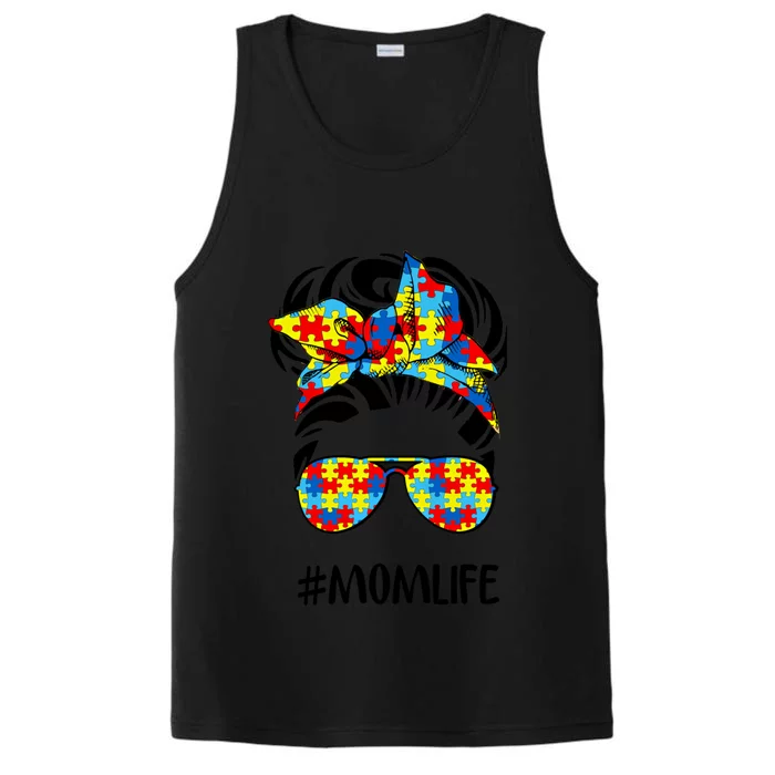 Autism Mom Life Messy Bun Hair Gift Performance Tank