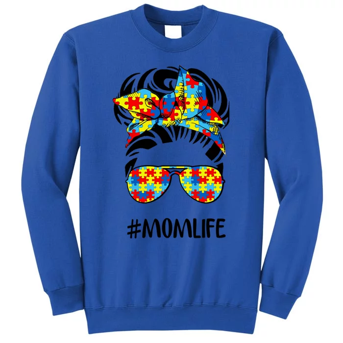 Autism Mom Life Messy Bun Hair Gift Tall Sweatshirt