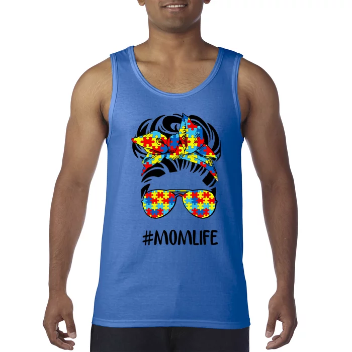 Autism Mom Life Messy Bun Hair Gift Tank Top