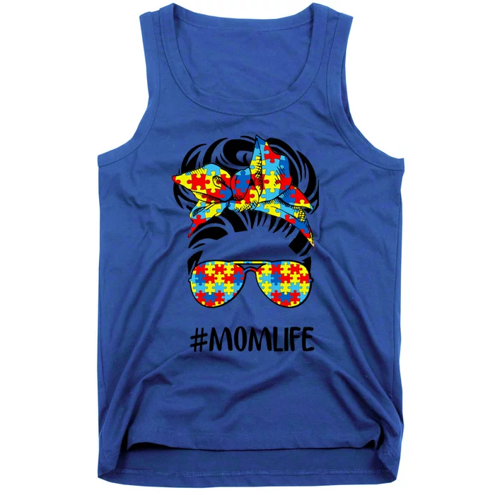 Autism Mom Life Messy Bun Hair Gift Tank Top