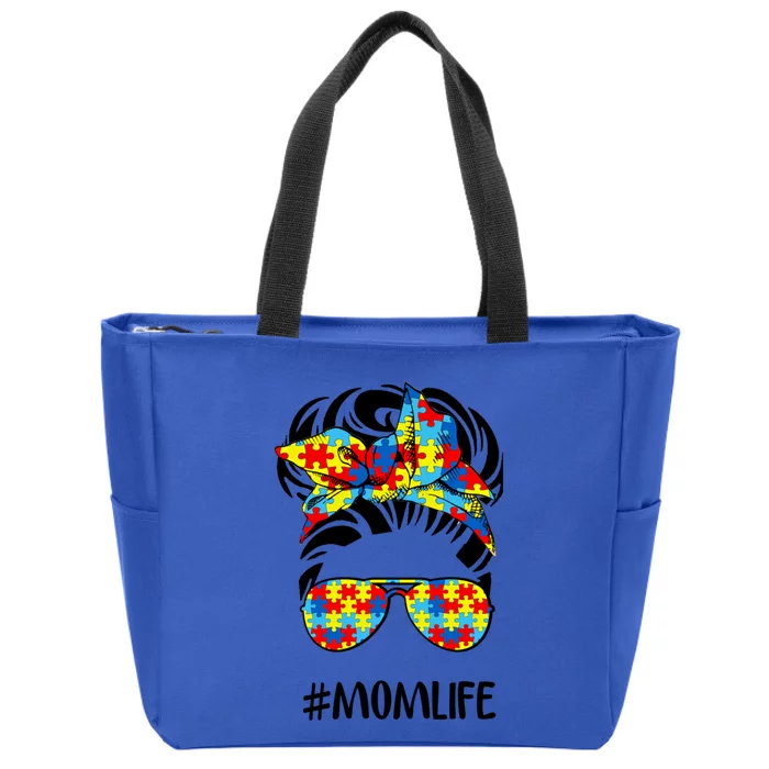 Autism Mom Life Messy Bun Hair Gift Zip Tote Bag