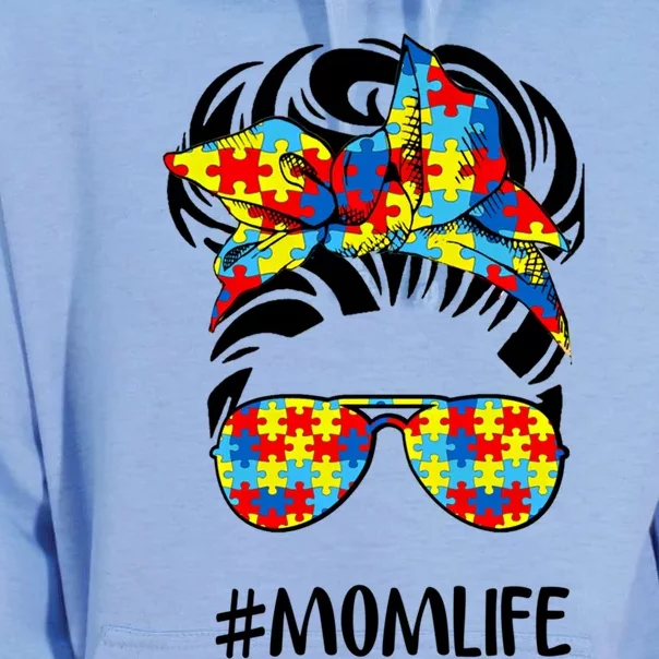 Autism Mom Life Messy Bun Hair Gift Unisex Surf Hoodie