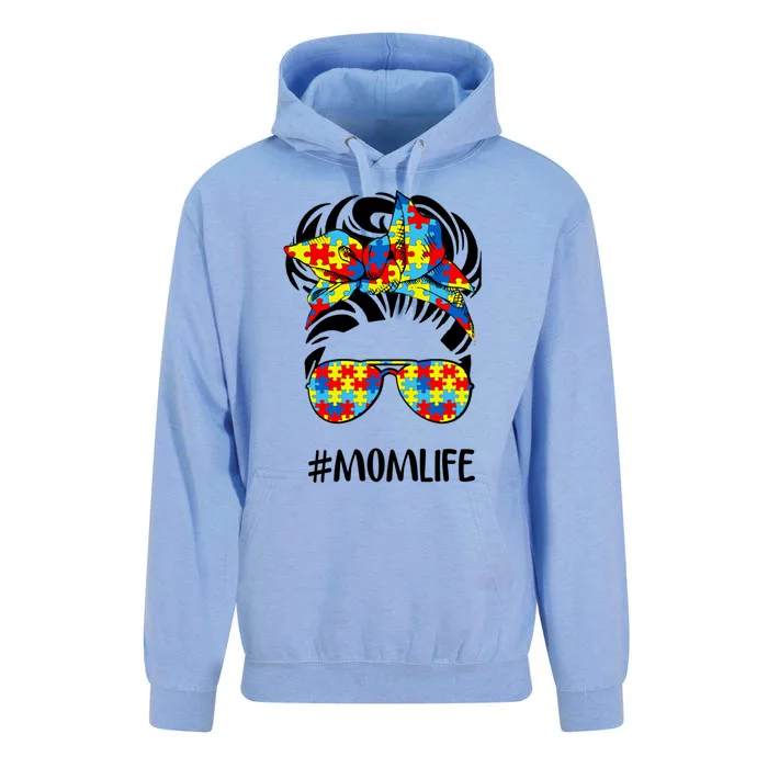 Autism Mom Life Messy Bun Hair Gift Unisex Surf Hoodie