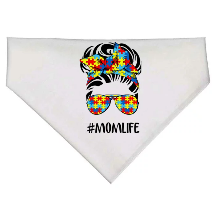 Autism Mom Life Messy Bun Hair Gift USA-Made Doggie Bandana