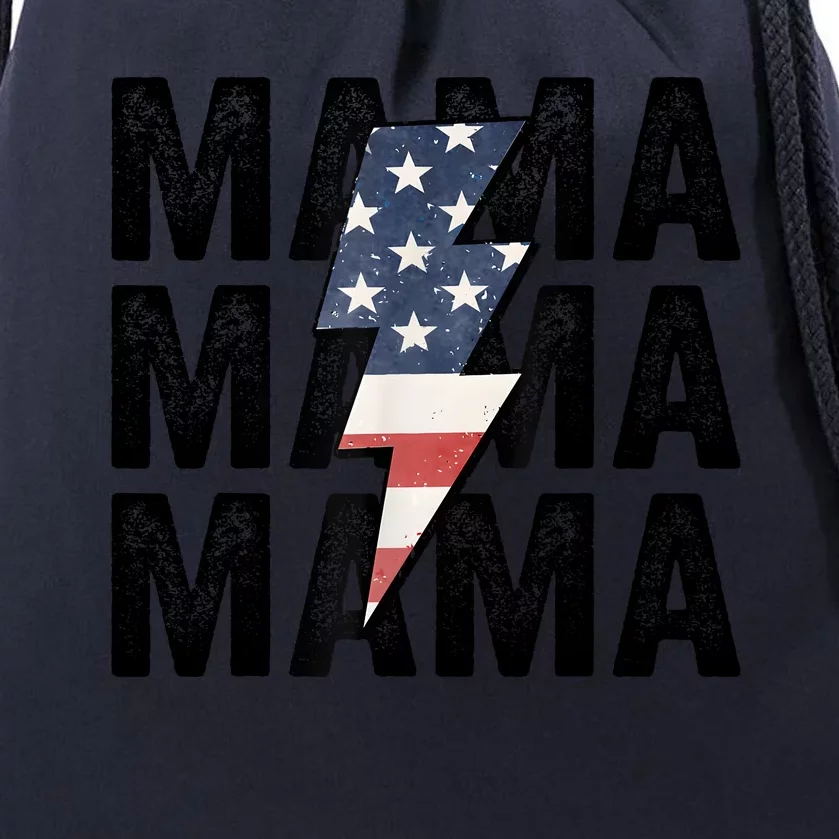 American Mama Lightning Bolt Mom Patriotic 4th Of July Drawstring Bag