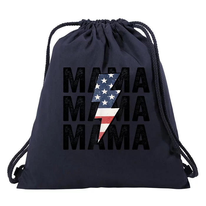 American Mama Lightning Bolt Mom Patriotic 4th Of July Drawstring Bag