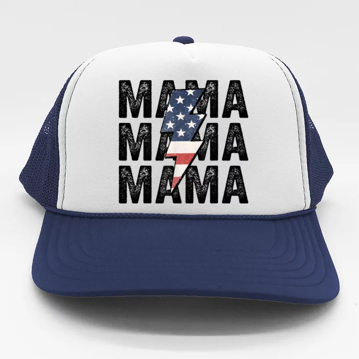 American Mama Lightning Bolt Mom Patriotic 4th Of July Trucker Hat