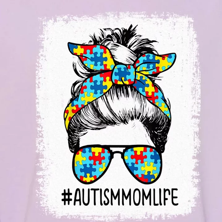 Autism Mom Life Messy Bun Sunglasses Bandana Mothers Day Gift Garment-Dyed Sweatshirt