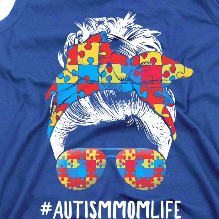 Autism Mom Life Messy Bun Sunglasses Bandana Mother’s Day Gift Tank Top