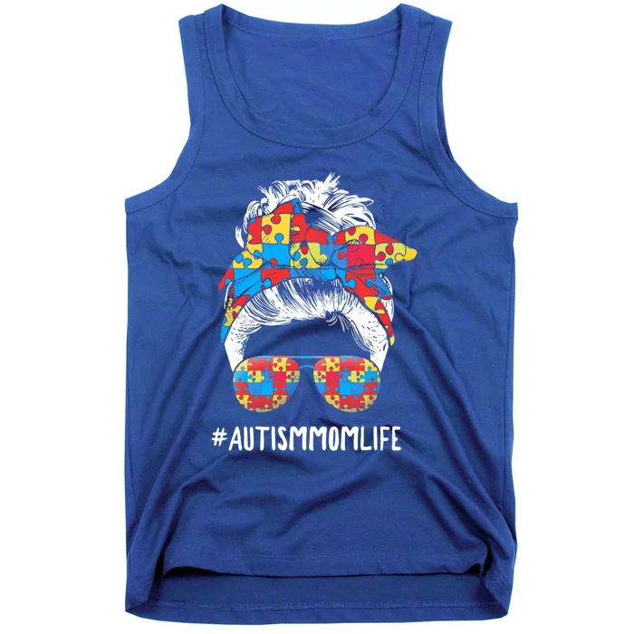 Autism Mom Life Messy Bun Sunglasses Bandana Mother’s Day Gift Tank Top