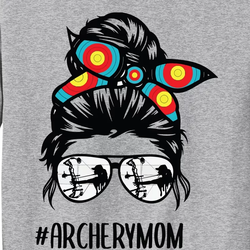 Archery Mom Life Messy Bun Hair Glasses Tall Sweatshirt