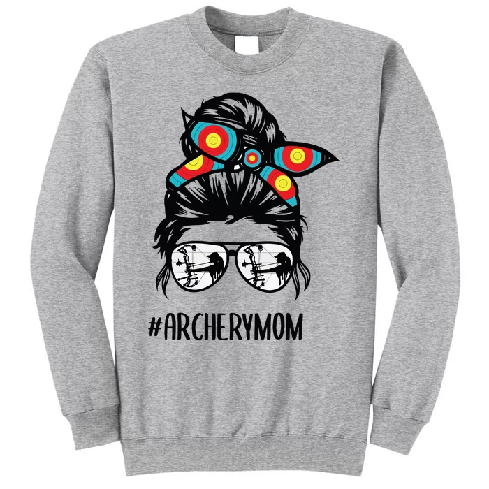 Archery Mom Life Messy Bun Hair Glasses Tall Sweatshirt