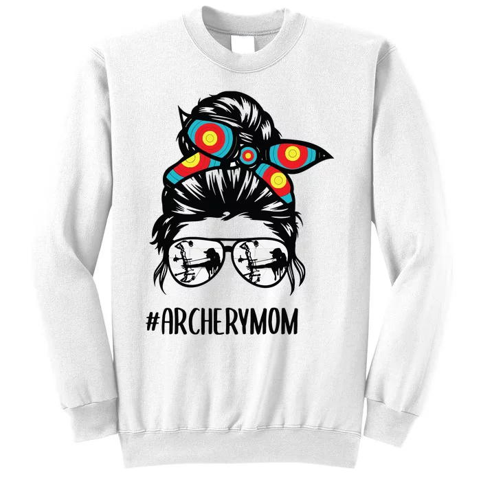 Archery Mom Life Messy Bun Hair Glasses Sweatshirt