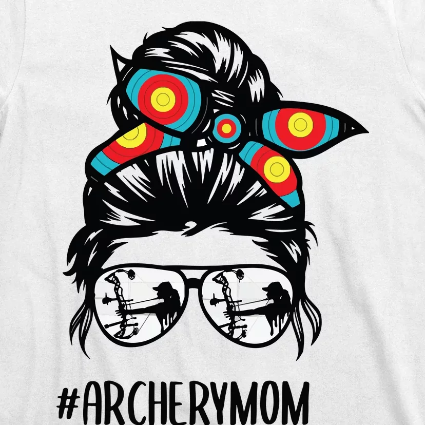 Archery Mom Life Messy Bun Hair Glasses T-Shirt