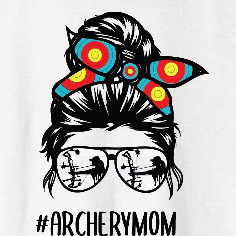 Archery Mom Life Messy Bun Hair Glasses Women's Crop Top Tee