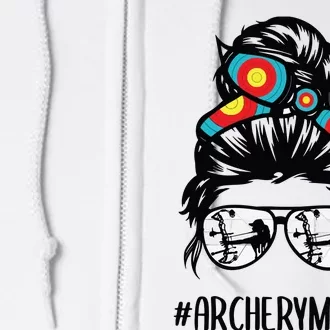 Archery Mom Life Messy Bun Hair Glasses Full Zip Hoodie