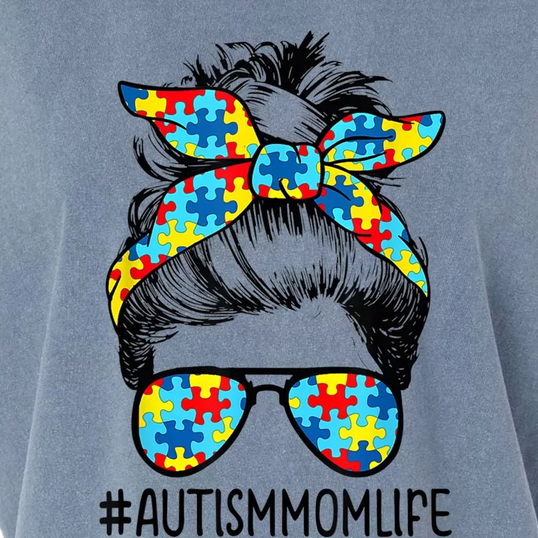 Autism Mom Life Messy Bun Sunglasses Bandana Mother’s Day Cute Gift Garment-Dyed Women's Muscle Tee