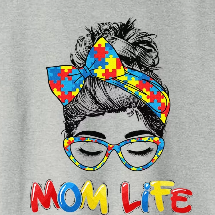 Autism Mom Life Messy Bun Sunglasses Bandana Mother’s Day Gift Women's Crop Top Tee