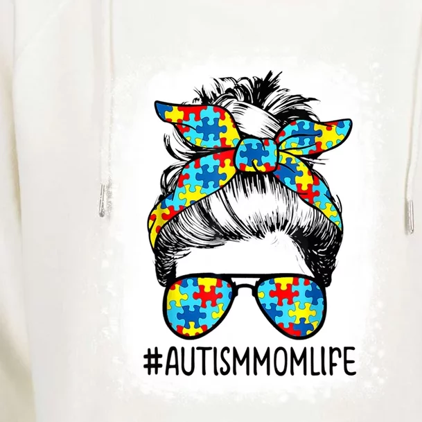 Autism Mom Life Messy Bun Sunglasses Bandana Mother’s Day Gift Womens Funnel Neck Pullover Hood