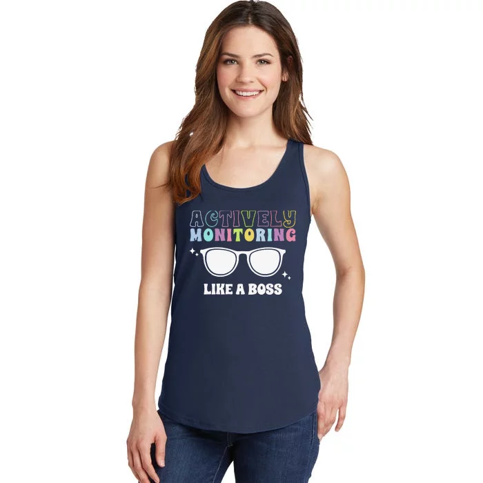 Actively Monitoring Like A Boss Testing Day Funny Teacher Ladies Essential Tank