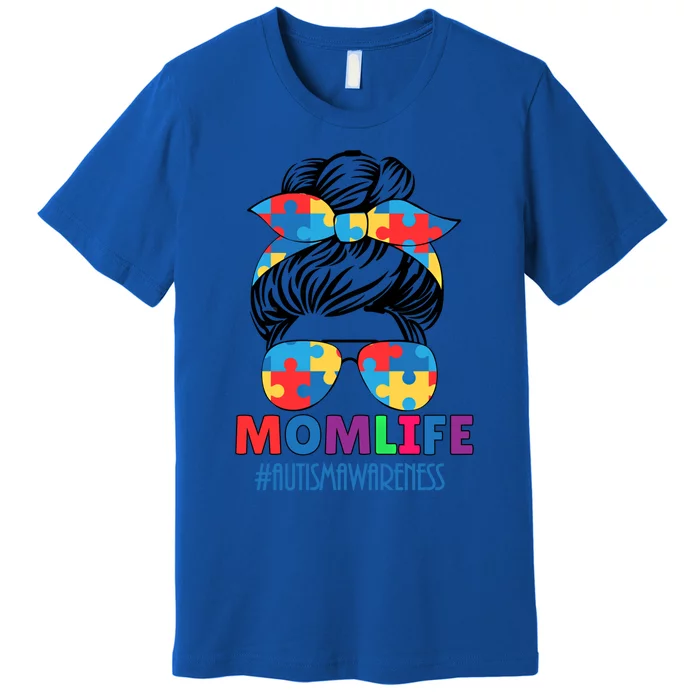 Autism Mom Life #Autismawareness Messy Bun Bandana Mothers Cute Gift Premium T-Shirt