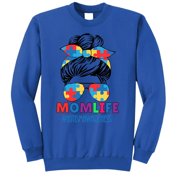 Autism Mom Life #Autismawareness Messy Bun Bandana Mothers Cute Gift Tall Sweatshirt