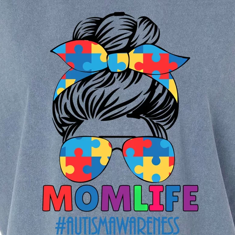 Autism Mom Life #Autismawareness Messy Bun Bandana Mothers Cute Gift Garment-Dyed Women's Muscle Tee