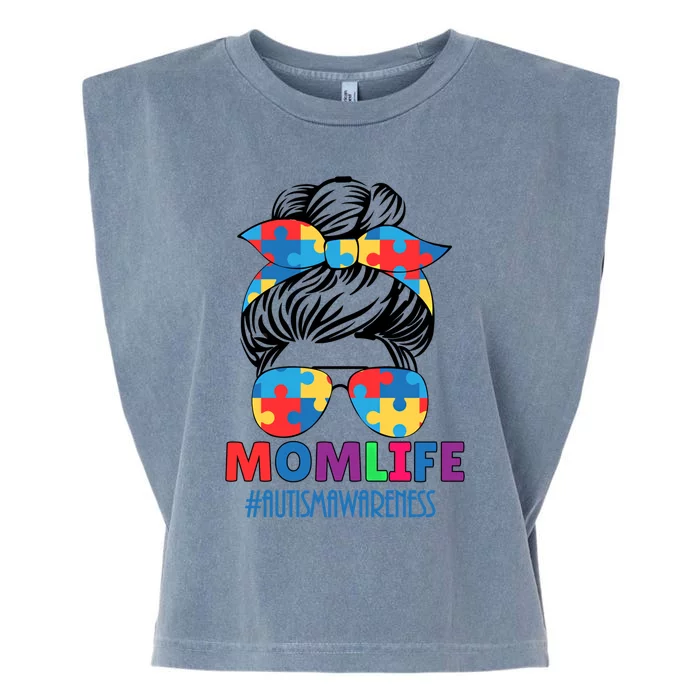 Autism Mom Life #Autismawareness Messy Bun Bandana Mothers Cute Gift Garment-Dyed Women's Muscle Tee