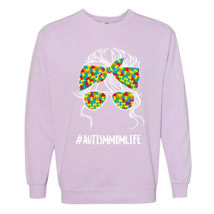 Autism Mom Life Puzzle Piece Autism Awareness Gift Garment-Dyed Sweatshirt