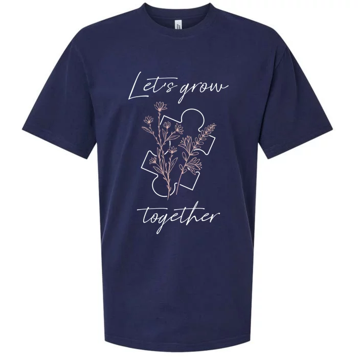 Autism Mom Let's Grow Together Puzzle Piece Autism Awareness Gift Sueded Cloud Jersey T-Shirt