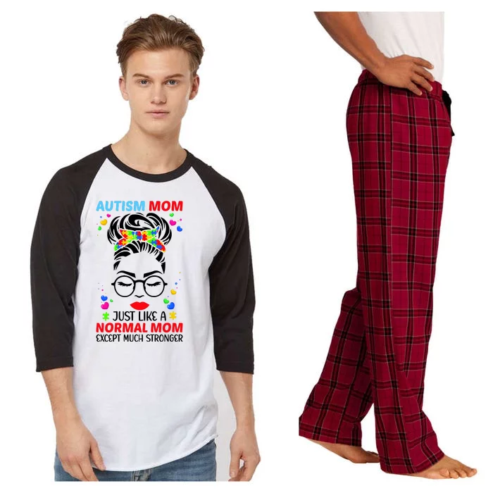 Autism Mom Much Stronger Awareness Messy Bun Puzzle Raglan Sleeve Pajama Set