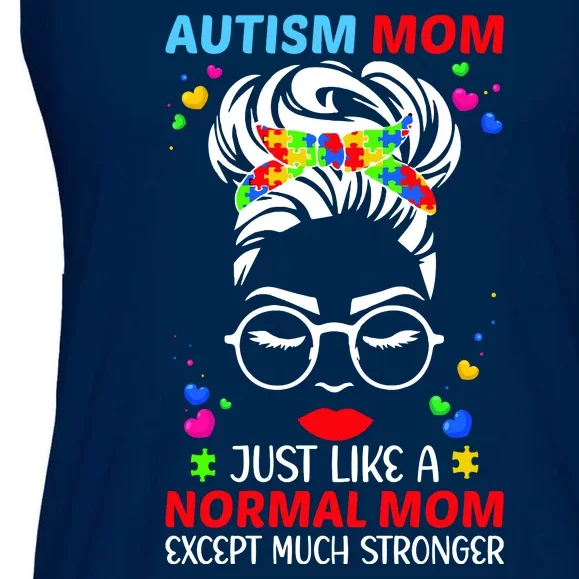 Autism Mom Much Stronger Awareness Messy Bun Puzzle Ladies Essential Flowy Tank