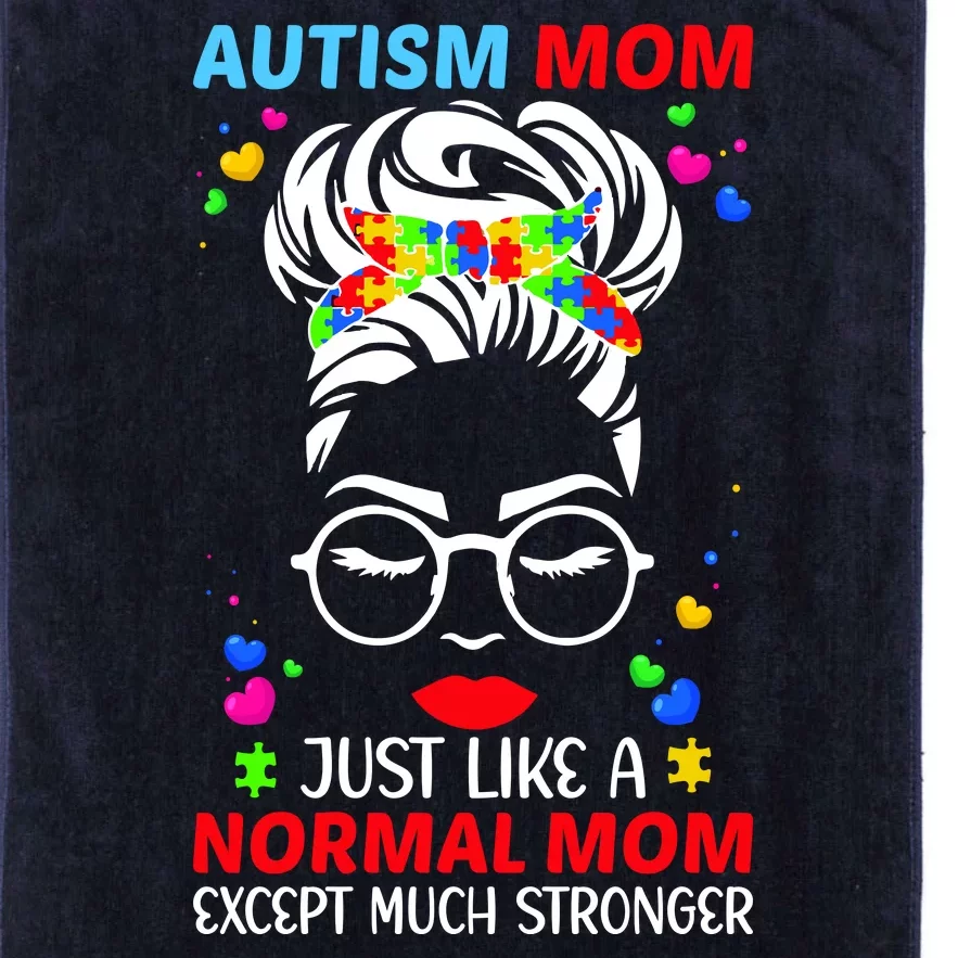 Autism Mom Much Stronger Awareness Messy Bun Puzzle Platinum Collection Golf Towel