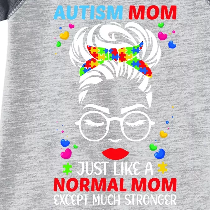 Autism Mom Much Stronger Awareness Messy Bun Puzzle Infant Baby Jersey Bodysuit