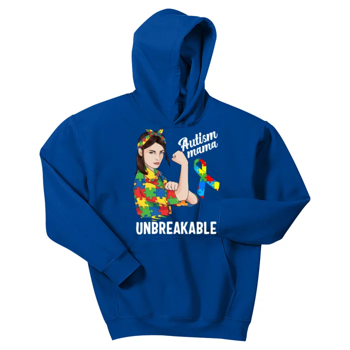 Autism Mama Mom Unbreakable Cute Autism Awareness Gift Cute Gift Kids Hoodie